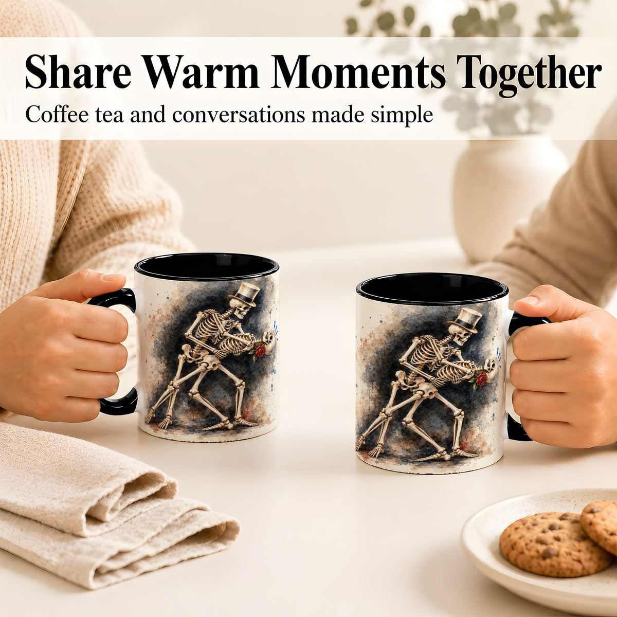#pl[11oz|Black] Dancing Skeleton Coffee Mug, Gothic Romance Mug, Ceramic Cup