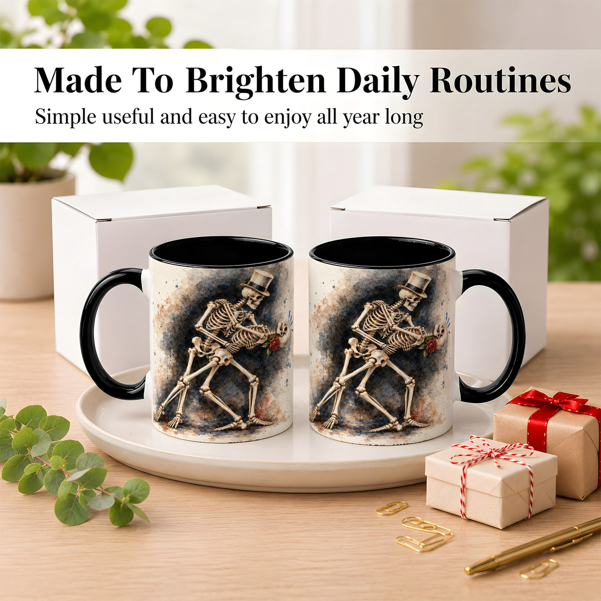 #pl[11oz|Black] Dancing Skeleton Coffee Mug, Gothic Romance Mug, Ceramic Cup
