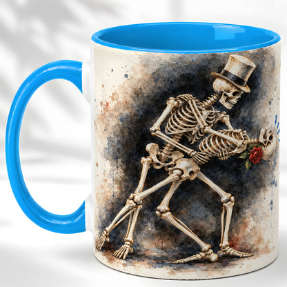 #pl[11oz|Blue] Dancing Skeleton Coffee Mug, Gothic Romance Mug, Ceramic Cup