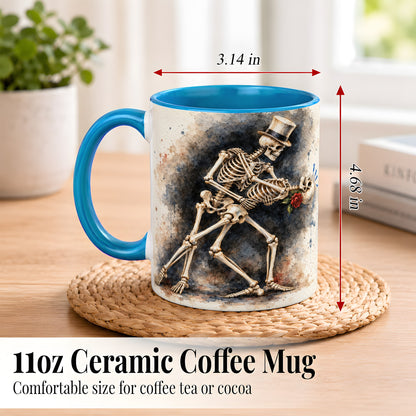 #pl[11oz|Blue] Dancing Skeleton Coffee Mug, Gothic Romance Mug, Ceramic Cup