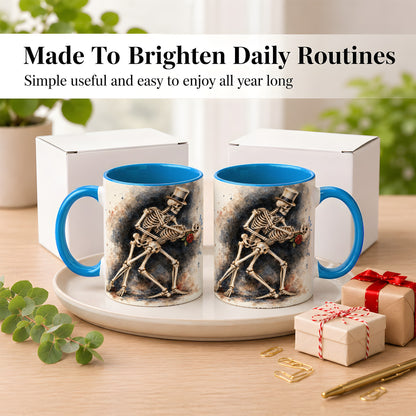 #pl[11oz|Blue] Dancing Skeleton Coffee Mug, Gothic Romance Mug, Ceramic Cup