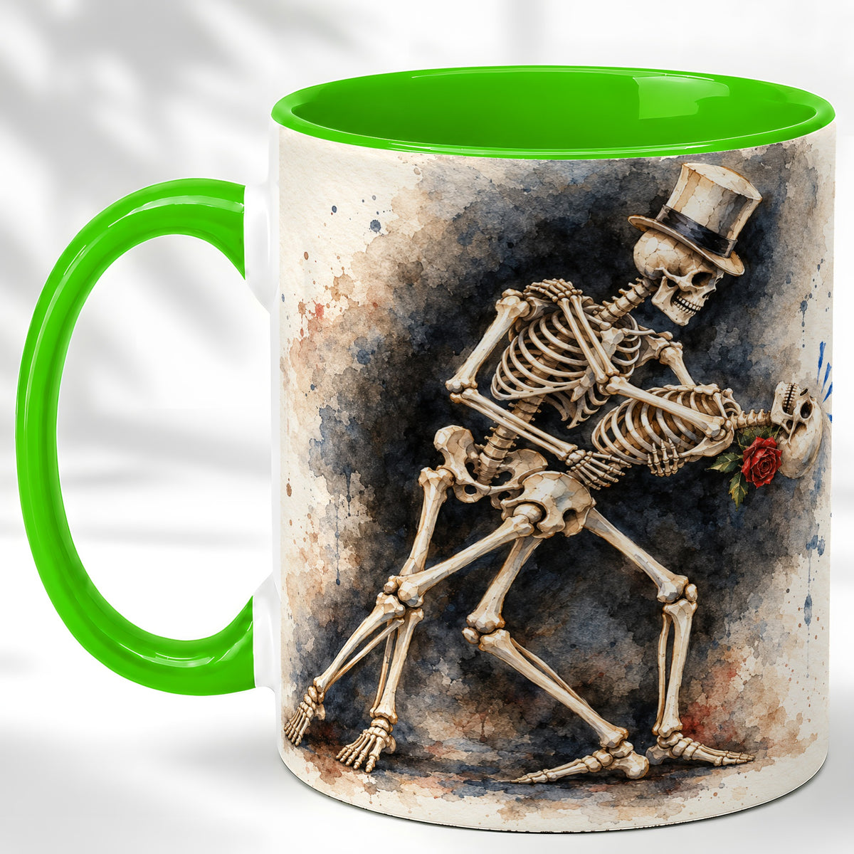 #pl[11oz|Green] Dancing Skeleton Coffee Mug, Gothic Romance Mug, Ceramic Cup