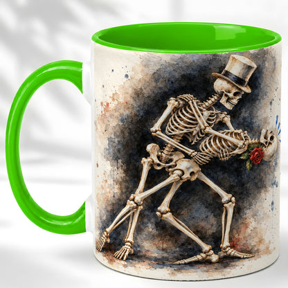 #pl[11oz|Green] Dancing Skeleton Coffee Mug, Gothic Romance Mug, Ceramic Cup