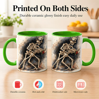 #pl[11oz|Green] Dancing Skeleton Coffee Mug, Gothic Romance Mug, Ceramic Cup