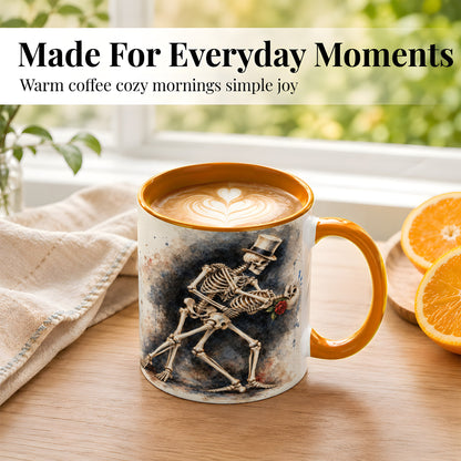 #pl[11oz|Orange] Dancing Skeleton Coffee Mug, Gothic Romance Mug, Ceramic Cup