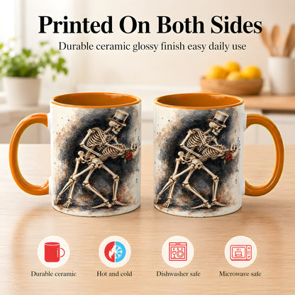 #pl[11oz|Orange] Dancing Skeleton Coffee Mug, Gothic Romance Mug, Ceramic Cup