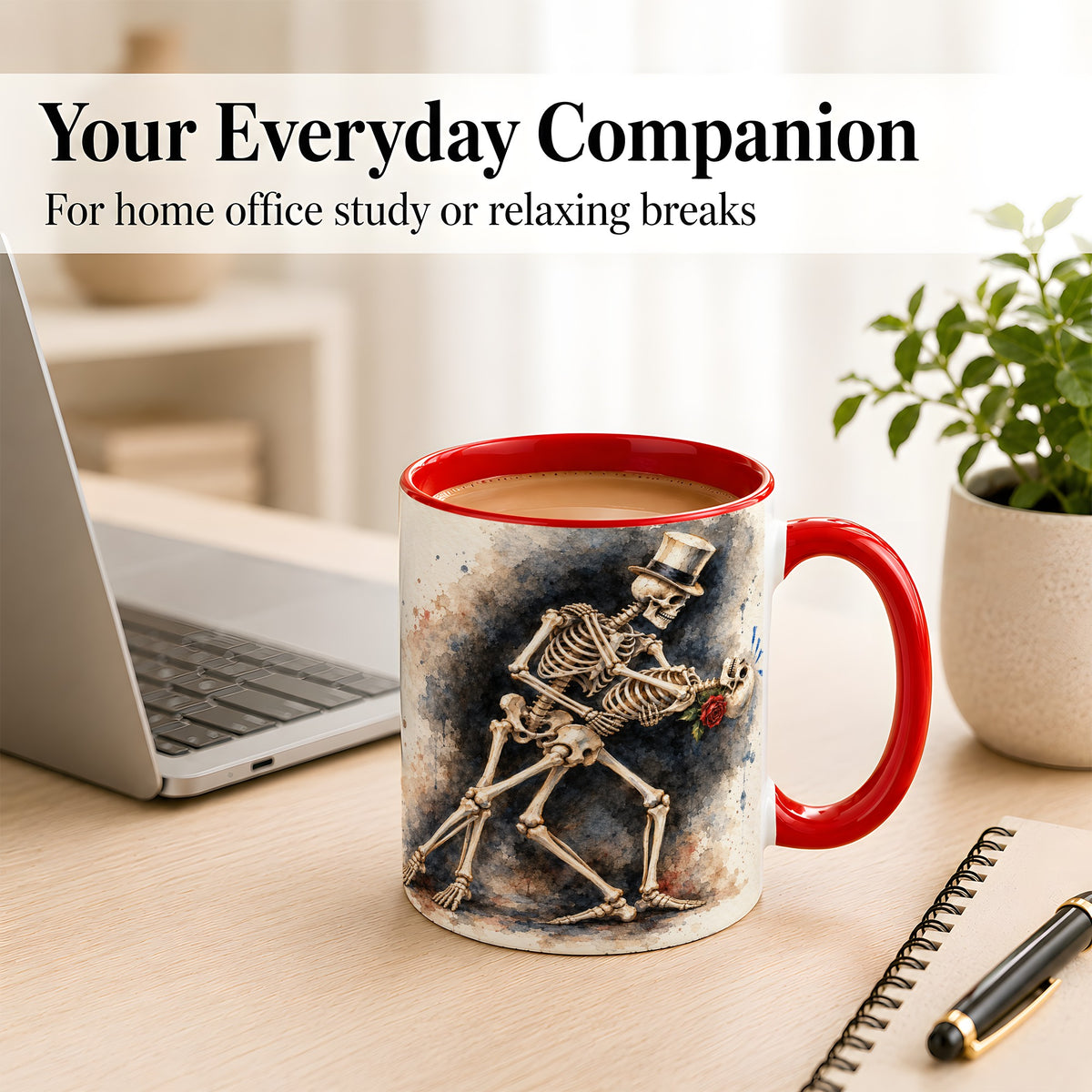 #pl[11oz|Red] Dancing Skeleton Coffee Mug, Gothic Romance Mug, Ceramic Cup