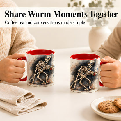#pl[11oz|Red] Dancing Skeleton Coffee Mug, Gothic Romance Mug, Ceramic Cup