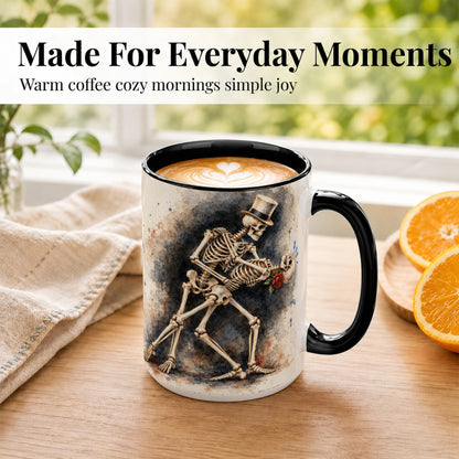#pl[15oz|Black] Dancing Skeleton Coffee Mug, Gothic Romance Mug, Ceramic Cup