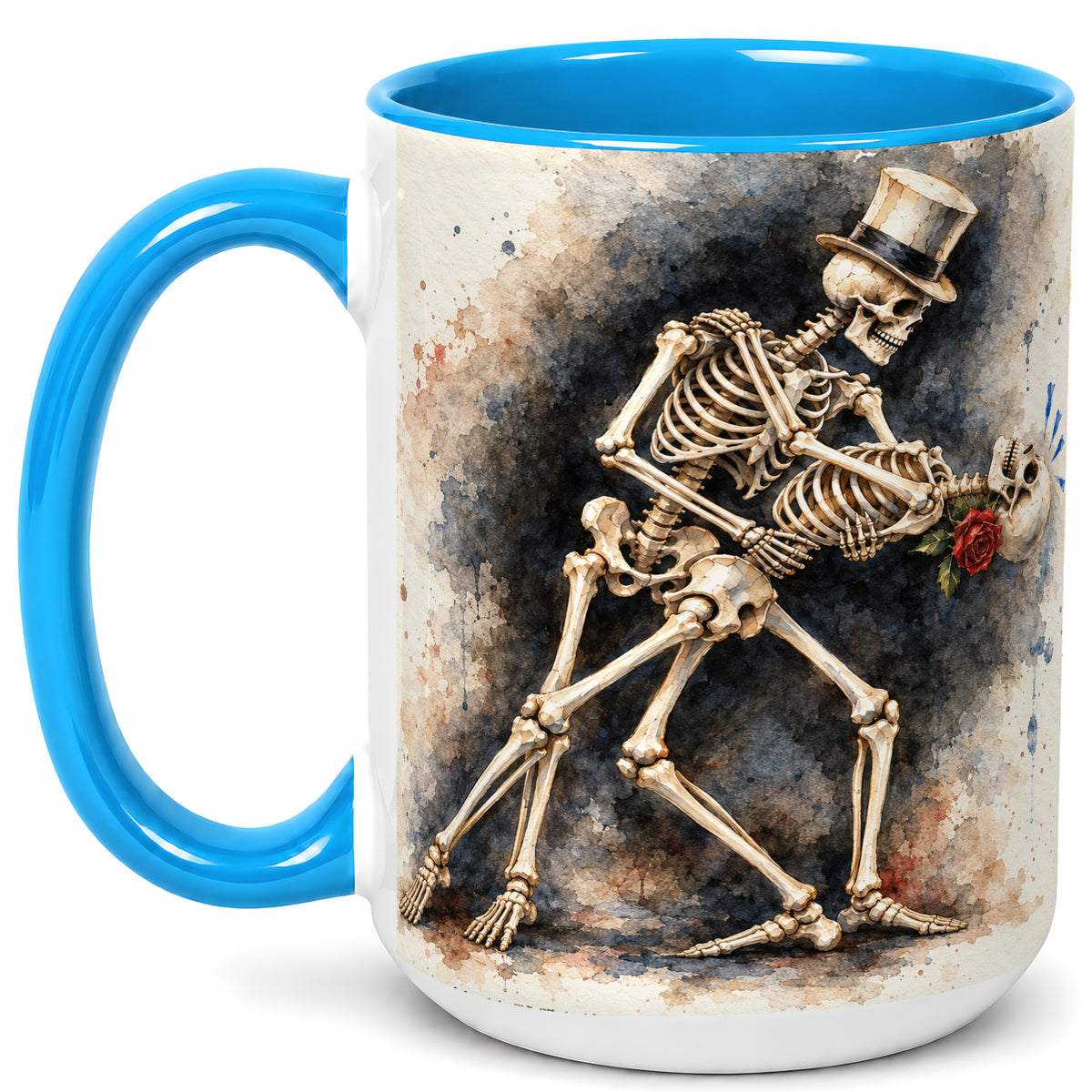 #pl[15oz|Blue] Dancing Skeleton Coffee Mug, Gothic Romance Mug, Ceramic Cup
