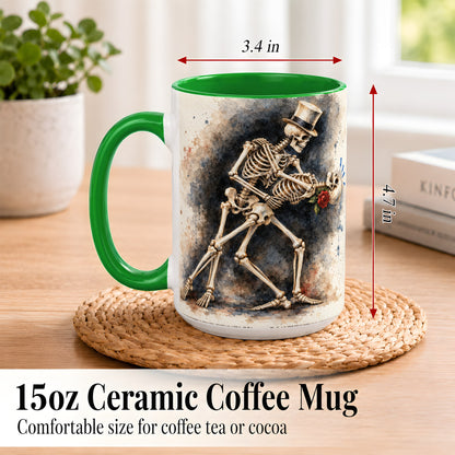 #pl[15oz|Green] Dancing Skeleton Coffee Mug, Gothic Romance Mug, Ceramic Cup