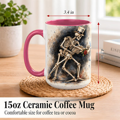 #pl[15oz|Pink] Dancing Skeleton Coffee Mug, Gothic Romance Mug, Ceramic Cup