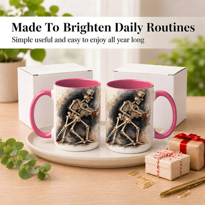 #pl[15oz|Pink] Dancing Skeleton Coffee Mug, Gothic Romance Mug, Ceramic Cup