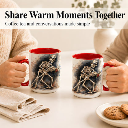 #pl[15oz|Red] Dancing Skeleton Coffee Mug, Gothic Romance Mug, Ceramic Cup