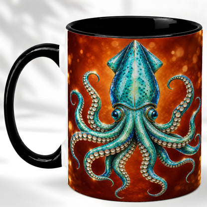 #pl[11oz|Black] Luminous Blue Squid Coffee Mug, Ocean Creature Mug, Ceramic Cup