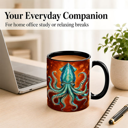 #pl[11oz|Black] Luminous Blue Squid Coffee Mug, Ocean Creature Mug, Ceramic Cup