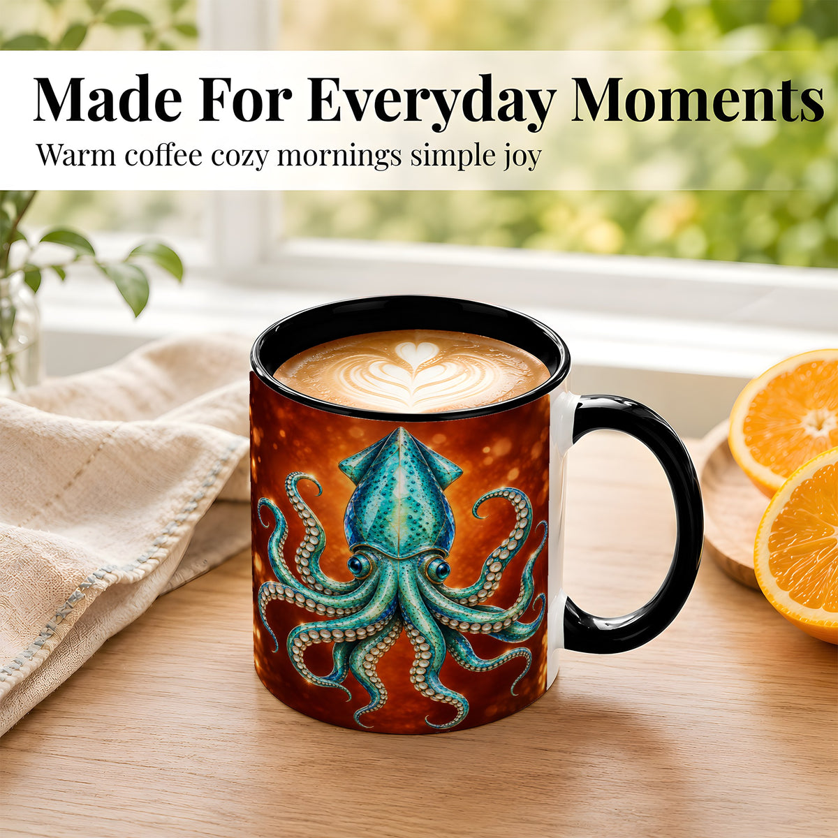 #pl[11oz|Black] Luminous Blue Squid Coffee Mug, Ocean Creature Mug, Ceramic Cup