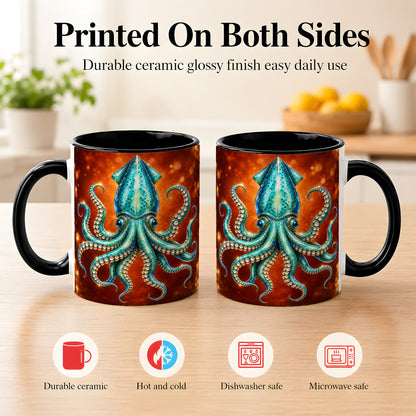 #pl[11oz|Black] Luminous Blue Squid Coffee Mug, Ocean Creature Mug, Ceramic Cup