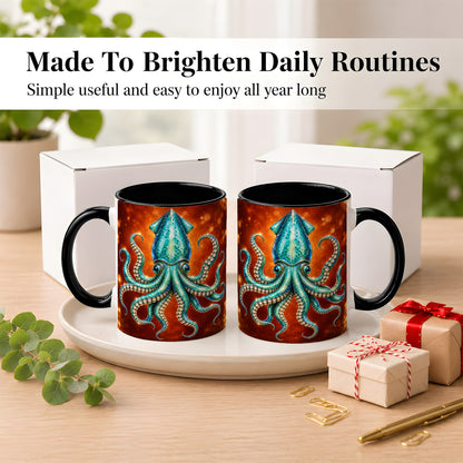 #pl[11oz|Black] Luminous Blue Squid Coffee Mug, Ocean Creature Mug, Ceramic Cup