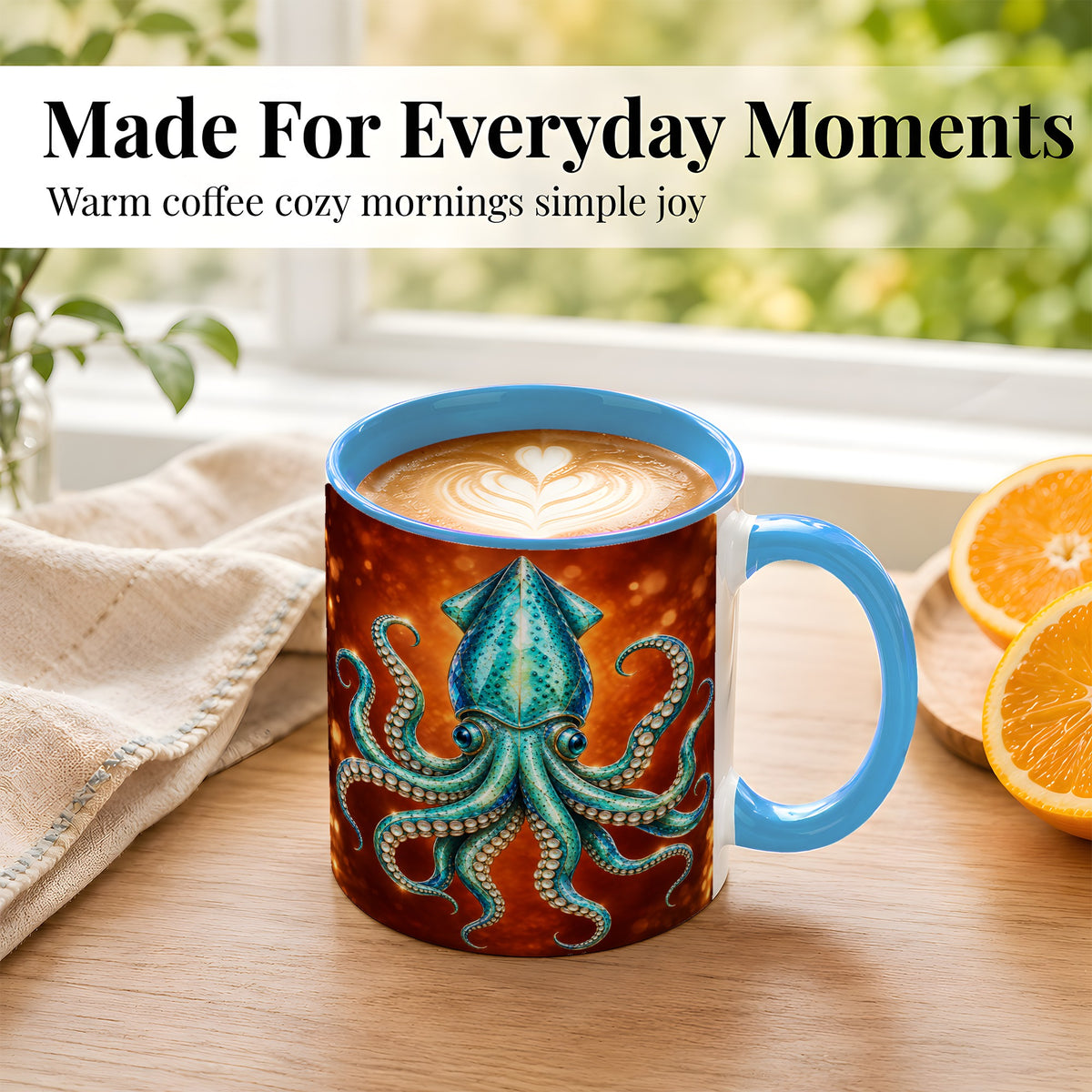 #pl[11oz|Blue] Luminous Blue Squid Coffee Mug, Ocean Creature Mug, Ceramic Cup