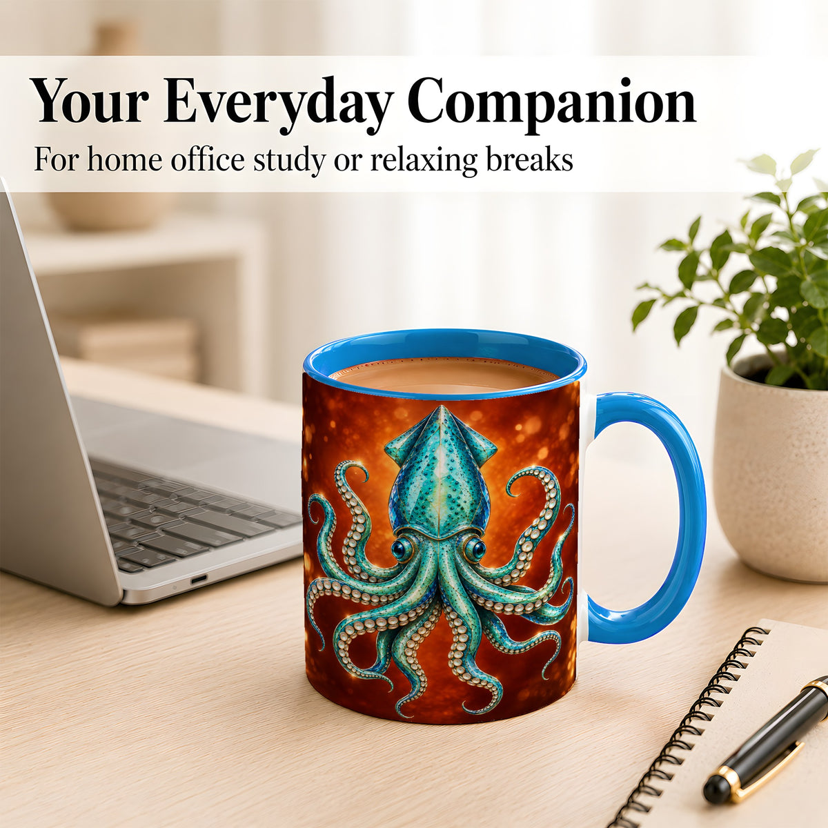 #pl[11oz|Blue] Luminous Blue Squid Coffee Mug, Ocean Creature Mug, Ceramic Cup