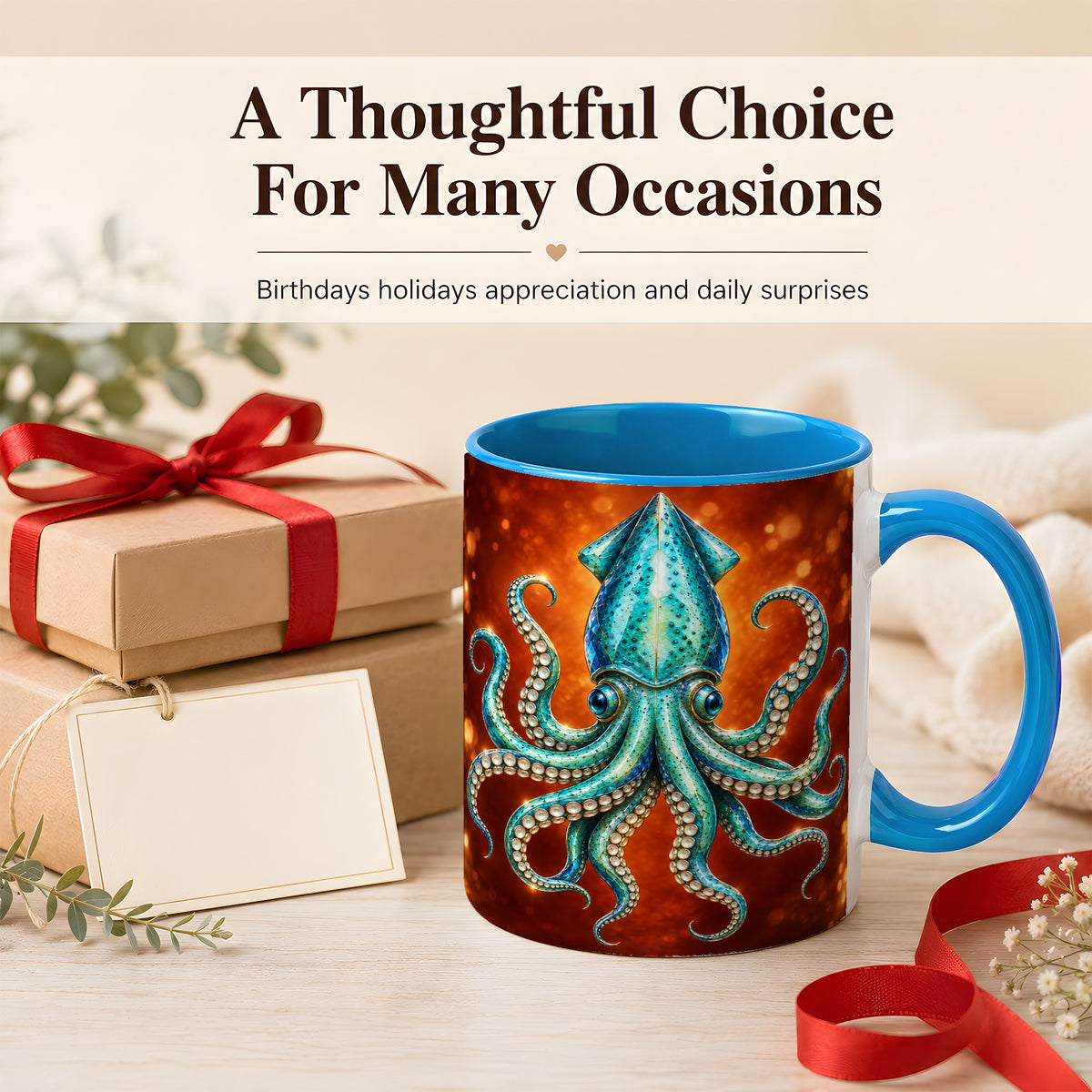 #pl[11oz|Blue] Luminous Blue Squid Coffee Mug, Ocean Creature Mug, Ceramic Cup