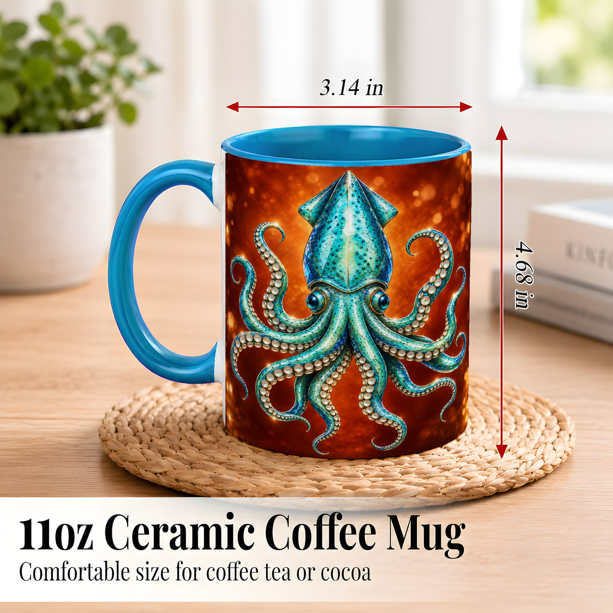 #pl[11oz|Blue] Luminous Blue Squid Coffee Mug, Ocean Creature Mug, Ceramic Cup