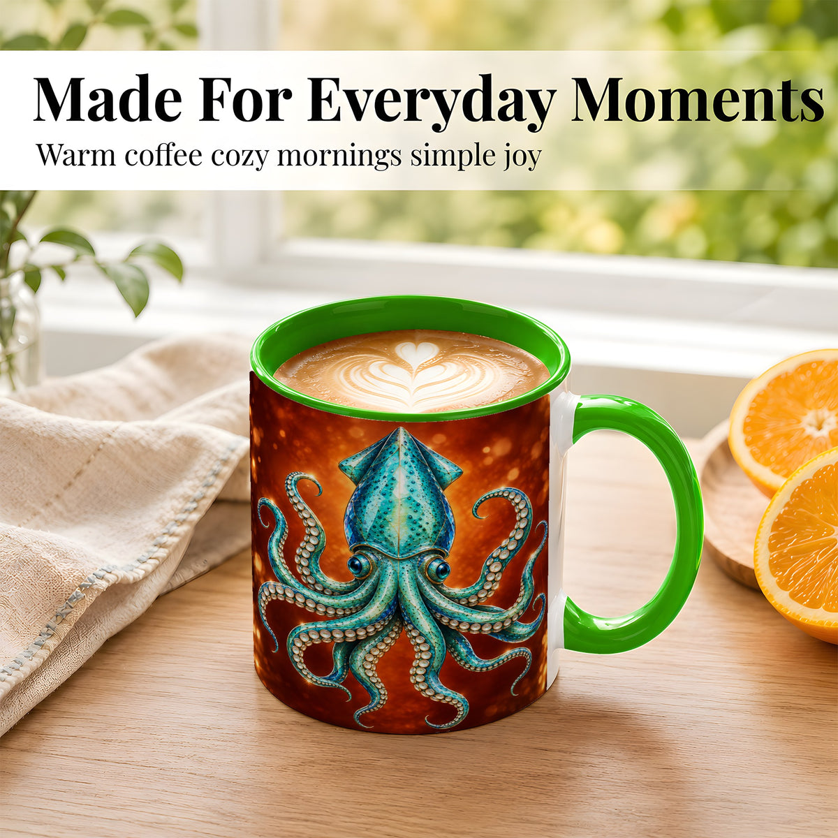 #pl[11oz|Green] Luminous Blue Squid Coffee Mug, Ocean Creature Mug, Ceramic Cup