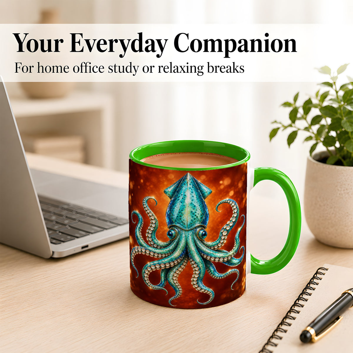 #pl[11oz|Green] Luminous Blue Squid Coffee Mug, Ocean Creature Mug, Ceramic Cup