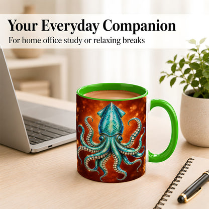 #pl[11oz|Green] Luminous Blue Squid Coffee Mug, Ocean Creature Mug, Ceramic Cup