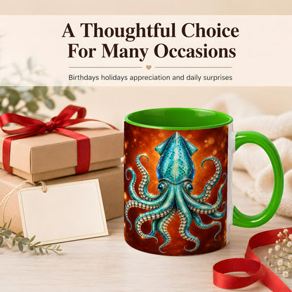 #pl[11oz|Green] Luminous Blue Squid Coffee Mug, Ocean Creature Mug, Ceramic Cup