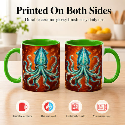 #pl[11oz|Green] Luminous Blue Squid Coffee Mug, Ocean Creature Mug, Ceramic Cup