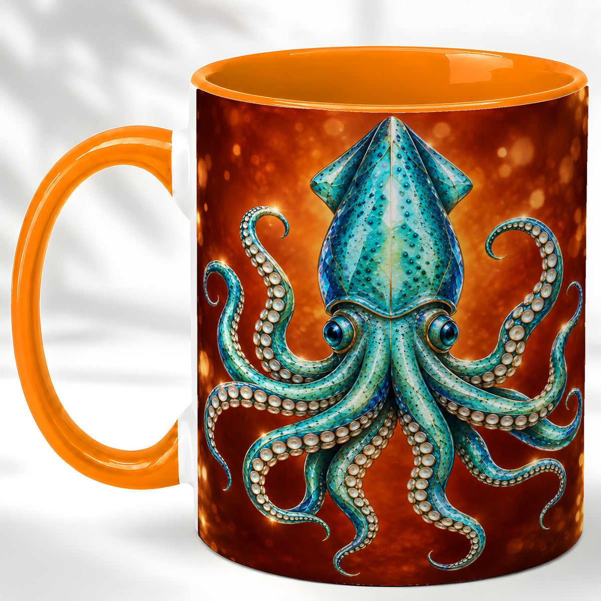 #pl[11oz|Orange] Luminous Blue Squid Coffee Mug, Ocean Creature Mug, Ceramic Cup