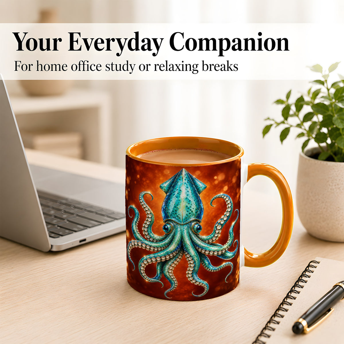 #pl[11oz|Orange] Luminous Blue Squid Coffee Mug, Ocean Creature Mug, Ceramic Cup