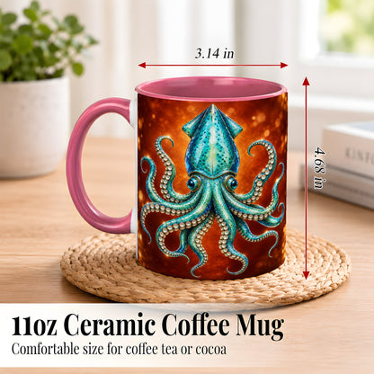 #pl[11oz|Pink] Luminous Blue Squid Coffee Mug, Ocean Creature Mug, Ceramic Cup