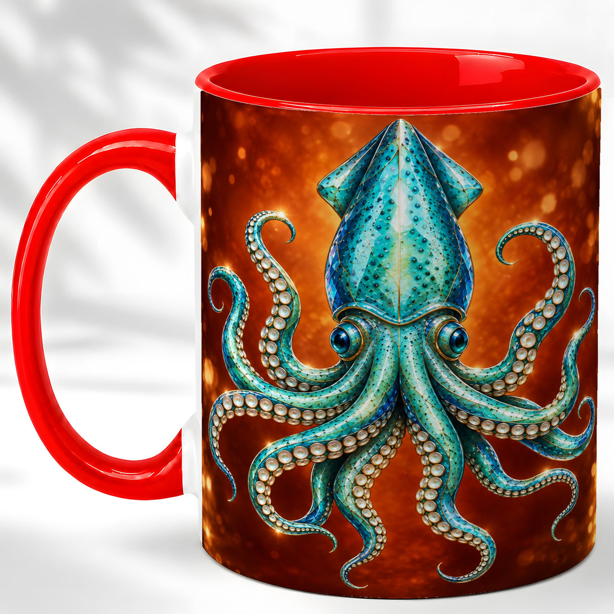 Luminous Blue Squid Coffee Mug, Ocean Creature Mug, Ceramic Cup