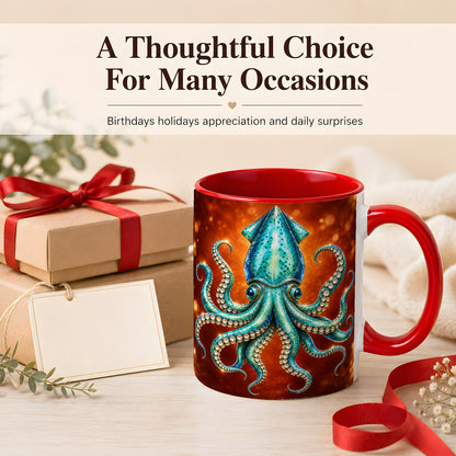 #pl[11oz|Red] Luminous Blue Squid Coffee Mug, Ocean Creature Mug, Ceramic Cup