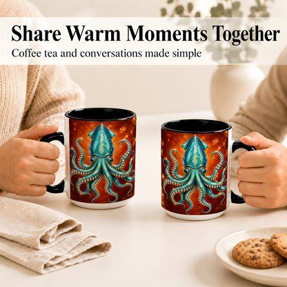 #pl[15oz|Black] Luminous Blue Squid Coffee Mug, Ocean Creature Mug, Ceramic Cup
