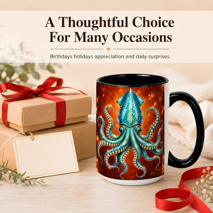 #pl[15oz|Black] Luminous Blue Squid Coffee Mug, Ocean Creature Mug, Ceramic Cup