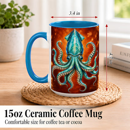 #pl[15oz|Blue] Luminous Blue Squid Coffee Mug, Ocean Creature Mug, Ceramic Cup