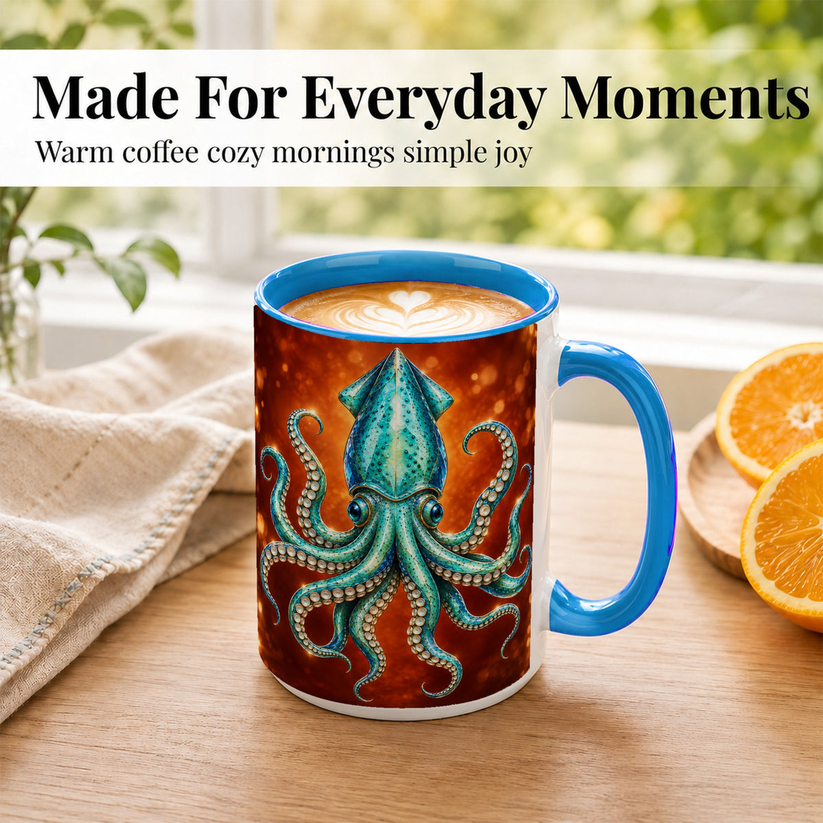 #pl[15oz|Blue] Luminous Blue Squid Coffee Mug, Ocean Creature Mug, Ceramic Cup