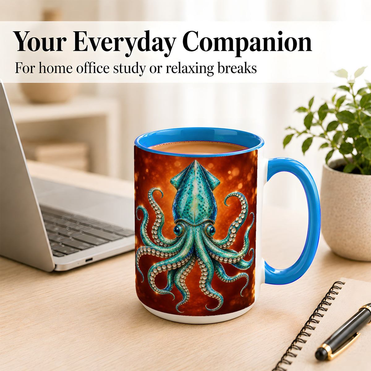 #pl[15oz|Blue] Luminous Blue Squid Coffee Mug, Ocean Creature Mug, Ceramic Cup