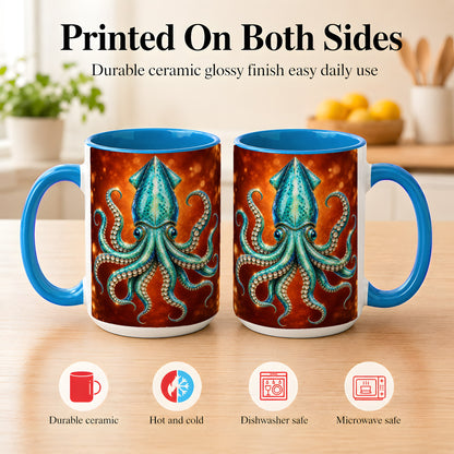 #pl[15oz|Blue] Luminous Blue Squid Coffee Mug, Ocean Creature Mug, Ceramic Cup