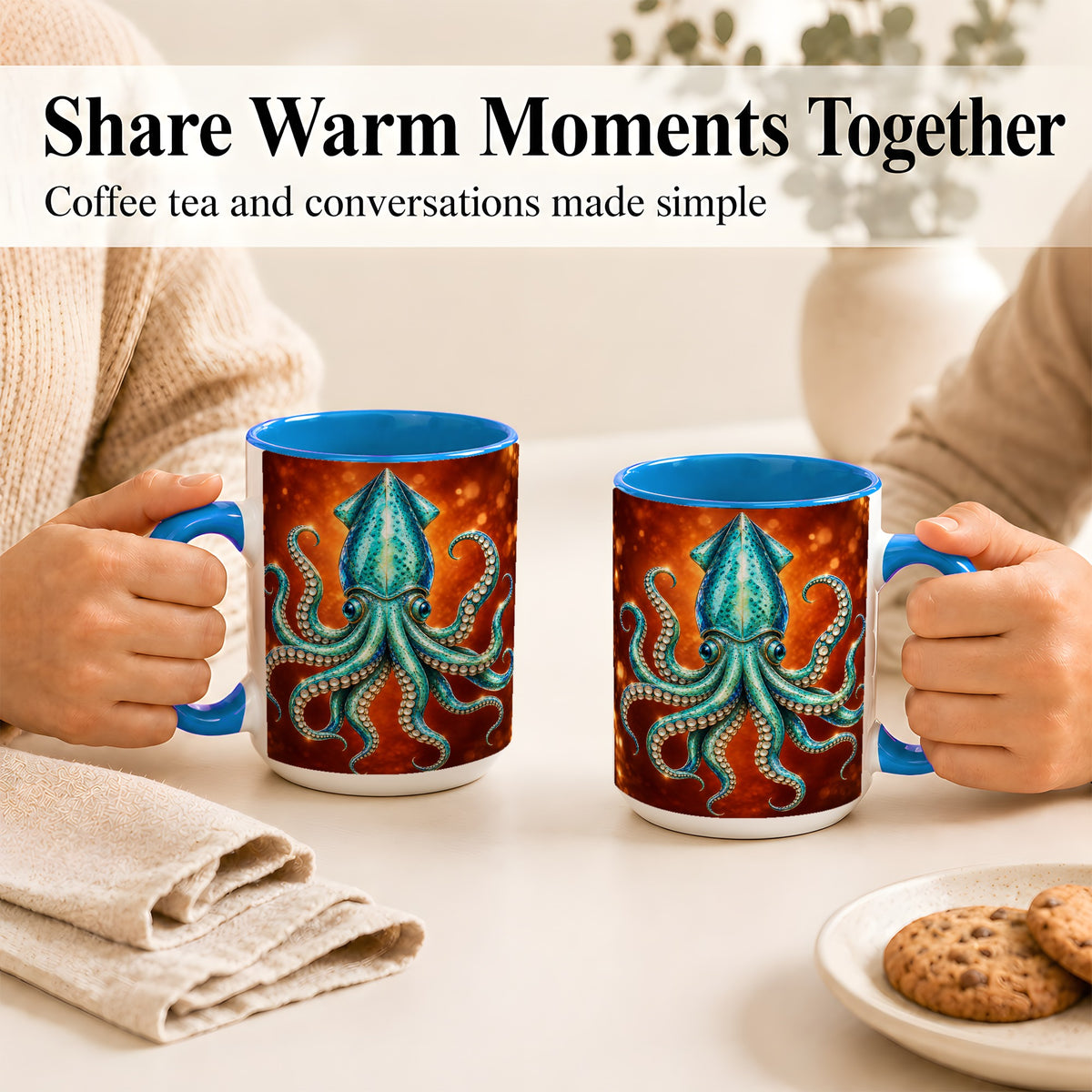 #pl[15oz|Blue] Luminous Blue Squid Coffee Mug, Ocean Creature Mug, Ceramic Cup
