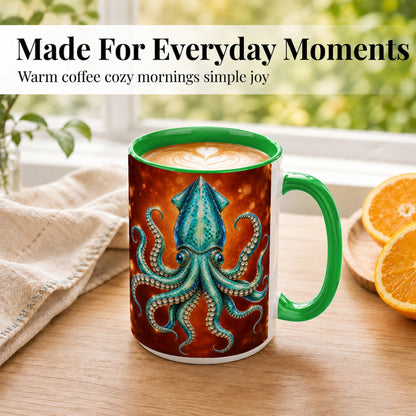 #pl[15oz|Green] Luminous Blue Squid Coffee Mug, Ocean Creature Mug, Ceramic Cup
