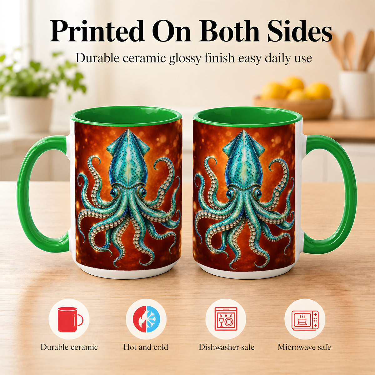 #pl[15oz|Green] Luminous Blue Squid Coffee Mug, Ocean Creature Mug, Ceramic Cup