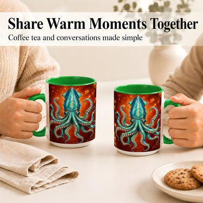 #pl[15oz|Green] Luminous Blue Squid Coffee Mug, Ocean Creature Mug, Ceramic Cup