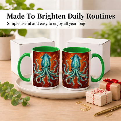 #pl[15oz|Green] Luminous Blue Squid Coffee Mug, Ocean Creature Mug, Ceramic Cup
