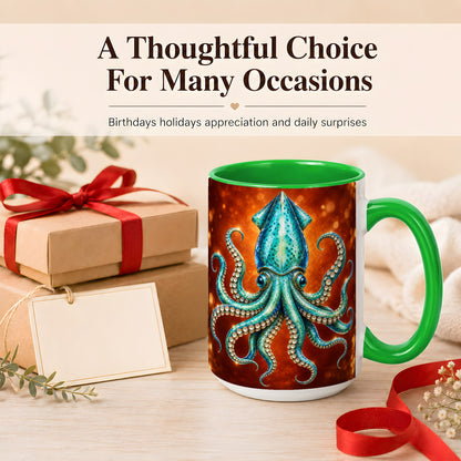 #pl[15oz|Green] Luminous Blue Squid Coffee Mug, Ocean Creature Mug, Ceramic Cup