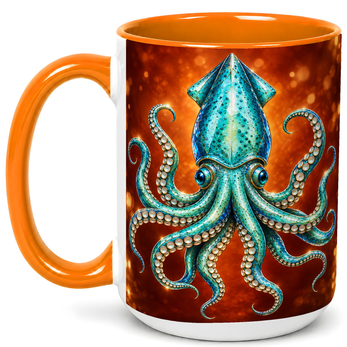 #pl[15oz|Orange] Luminous Blue Squid Coffee Mug, Ocean Creature Mug, Ceramic Cup